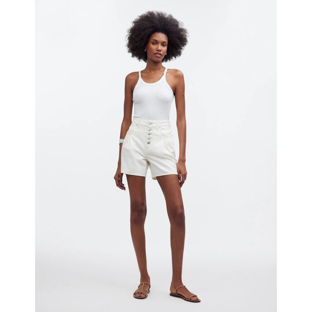Madewell Women's 26 90's Jean Short Mid Length High Rise Button Front Ivory